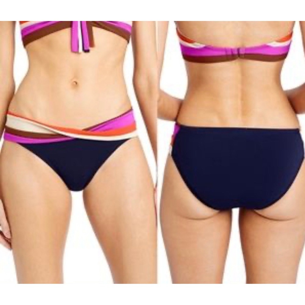 Robin Piccone Billie High Waist Navy Colorblock Crossover Bikini Bottoms XS